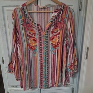 Savanna Jane Multicolor Floral Button Down Shirt Embroidered